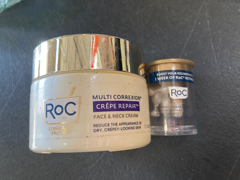 Photo 1 of RoC Crepe Repair Anti Aging Daily Face Moisturizer & Neck Firming Cream (1.7 oz) + RoC Retinol Wrinkle Smoothing Capsules (7 CT), Skin Care Routine for Women and Men