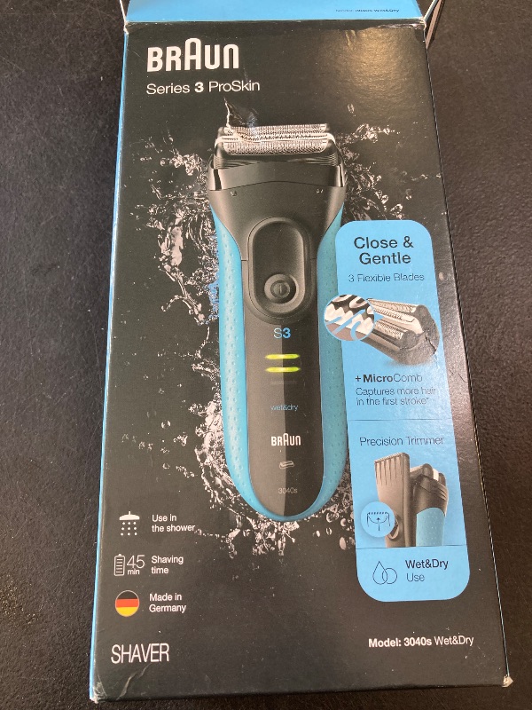 Photo 1 of Braun Electric Series 3 Razor with Precision Trimmer, Rechargeable, Wet & Dry Foil Shaver for Men, Blue/Black, 4 Piece