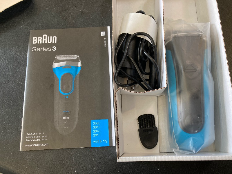 Photo 1 of Braun Electric Series 3 Razor with Precision Trimmer, Rechargeable, Wet & Dry Foil Shaver for Men, Blue/Black, 4 Piece