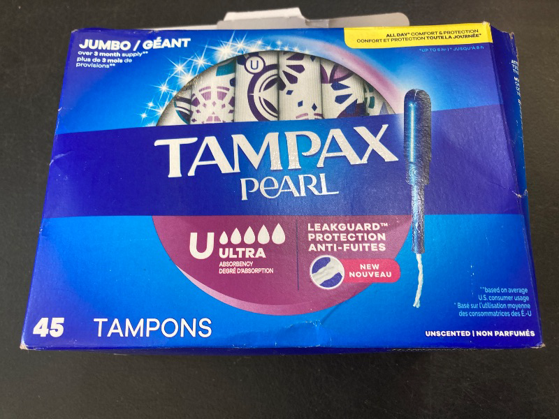 Photo 1 of Tampax Pearl Tampons, with LeakGuard Braid, Ultra Absorbency, Unscented, 45 Count (Packaging May Vary)