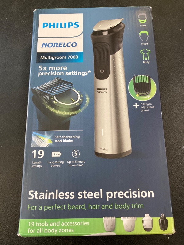 Photo 1 of Philips Norelco Multigroom 7000 Series, All-in-One Trimmer, Beard Trimmer and Hair Clipper, 19-Piece Men's Grooming Kit for Beard, Head, Hair, Body, and Face, Soft Pouch, MG7910/49
