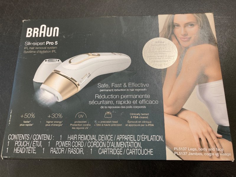 Photo 1 of Braun IPL at Home Laser Hair Removal for Women and Men, Silk Expert Pro 5 PL5137 with Venus Swirl Razor, Long-Lasting Reduction in Hair Regrowth for Body & Face, Corded, PL5137