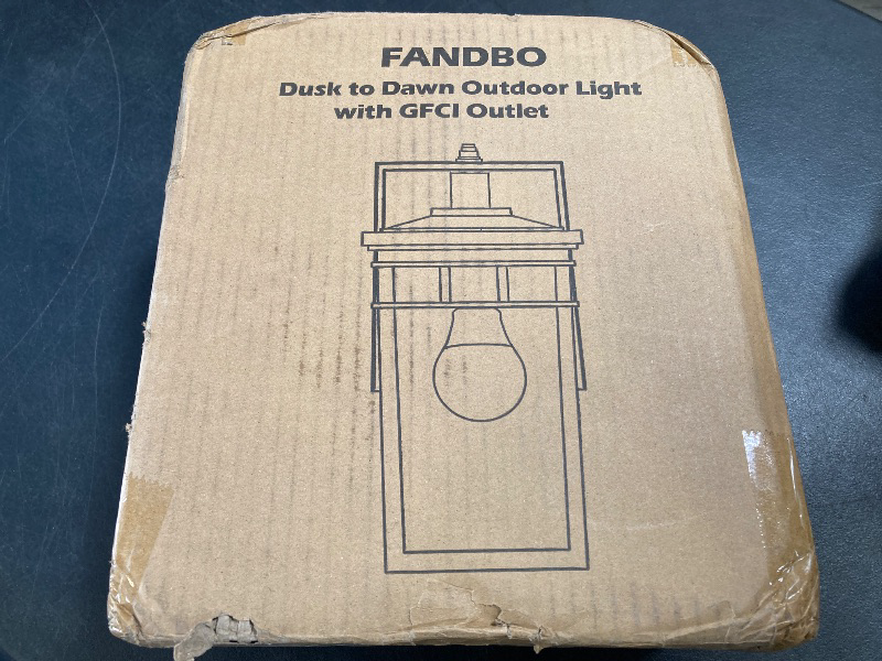 Photo 1 of Porch Light with GFCI Outlet Built in, Dusk to Dawn Outdoor Light with Outlet, Waterproof Anti-Rust Alunmium Exterior Light Fixture Wall Mount Outside Light for House Garage Front Door, Bulb Included