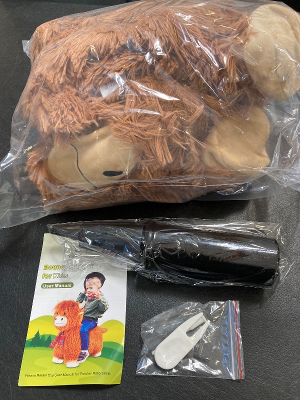 Photo 1 of SuzziPals Bouncy Highland Cow Hopper Toys, Inflatable Cow Ride on Bouncer, Indoor Outdoor Highland Cow Plush Bouncy Horse for Toddlers & Kids, Bouncing Animals Toddler Toys, Toddler Gifts
