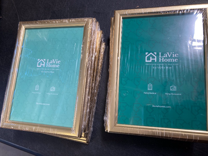 Photo 1 of LaVie Home 5x7 Picture Frames (12 Pack, Gold) Simple Designed Photo Frame with High Definition Glass for Wall Mount & Table Top Display, Set of 12 Classic Collection
