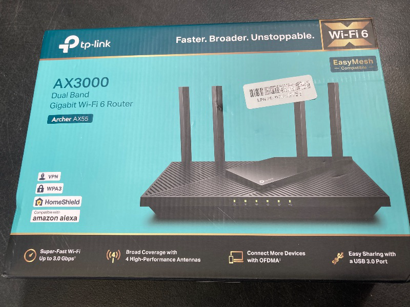 Photo 1 of TP-Link Dual-Band AX3000 Wi-Fi 6 Router Archer AX55 | Wireless Gigabit Internet Router for Home | EasyMesh Compatible | VPN Clients & Server | HomeShield, OFDMA, MU-MIMO | USB 3.0 | Secure by Design