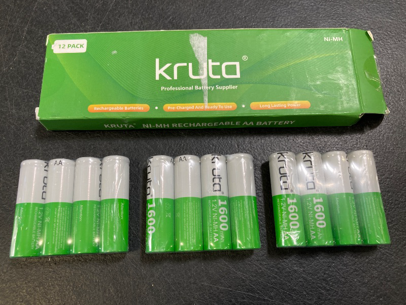 Photo 1 of Kruta Rechargeable AA Batteries,12-Pack1.2V Ni-MH 1600mAh High Capacity Double A Solar AA Batteries for Outdoor Solar Lights & Home Devices Like Toy, Remotes, Pre-Charged, Recharge up to 1200 Times