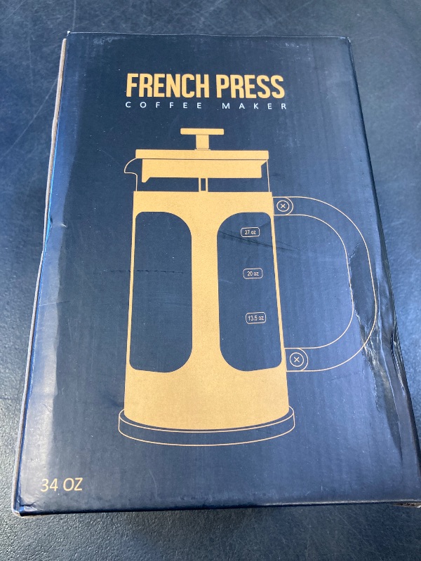 Photo 1 of BAYKA French Press Coffee Maker 34 Ounce 1 Liter, Borosilicate Glass Stainless Steel Brewer, Large Portable Cold Brew Cafetera Teapot for Kitchen Travel Camping Coffee Bar Accessories, Dark Pewter