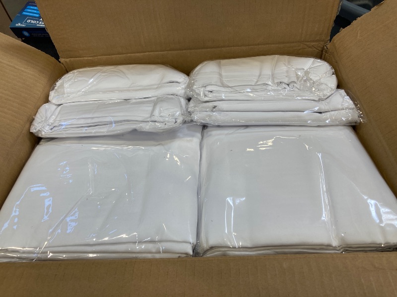 Photo 1 of 12 Pack White Tablecloth 60 x 126 Inch Polyester Table Cloth for 8 Foot Rectangle Tables, Wrinkle Resistant Washable Decorative Fabric Table Covers for Wedding Party Banquet Buffet and Camping