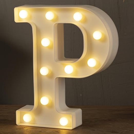 Photo 1 of HXWEIYE Light Up Letters P, LED Marquee Letters Sign 26 Alphabet and 10 Number Big Lights for Party Birthday Bar Battery Powered Christmas Decor (Warm White)