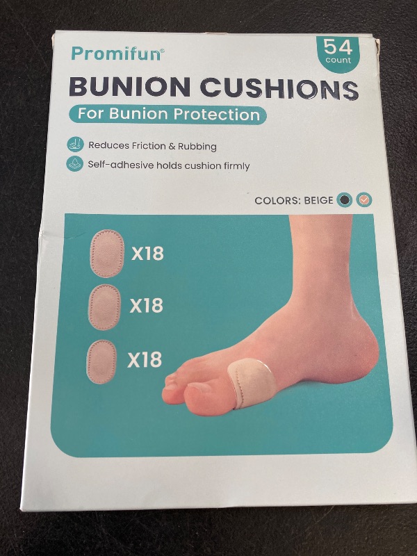 Photo 1 of Promifun Bunion Pain Relief Pads to Wear with Shoes - 54 ct Bunion Cushion - Moleskin Protect Feet for Men and Women - Water-Resistant Self-Stick Adhesive (Multi-Size)