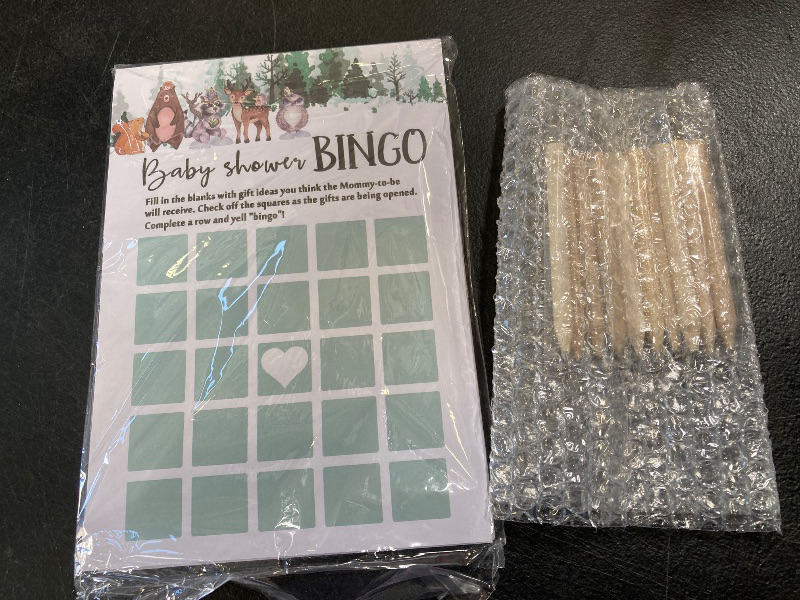 Photo 1 of Gersoniel 135 Pieces Woodland Baby Shower Game Cards Forest Animals Baby Shower 5 Games Set Guess Who Mommy or Daddy Well Wishes Bingo Woodland Creatures Theme with Pencils for Boy Girl