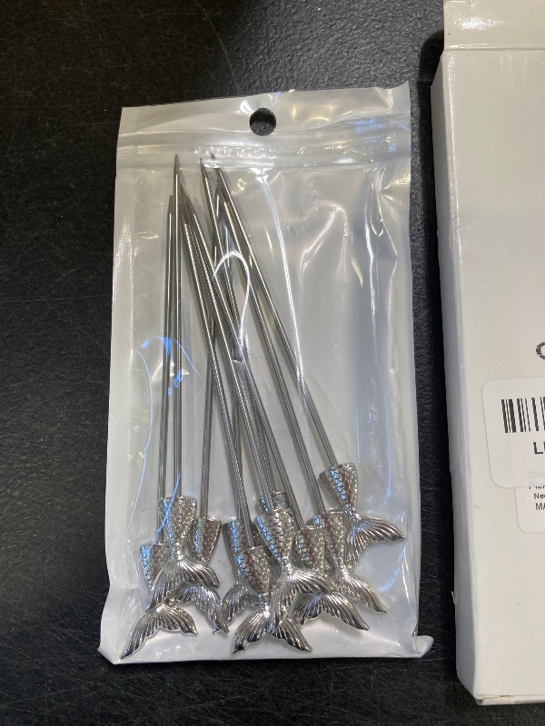 Photo 1 of Chengu 10 Pcs Stainless Steel Mermaid Tail Cocktail Picks Reusable 4.8 Inches Mermaid Tail Cocktail Sticks for Appetizer Drinks Martini Metal Skewers Picks for Mermaid Theme Birthday Party Supplies