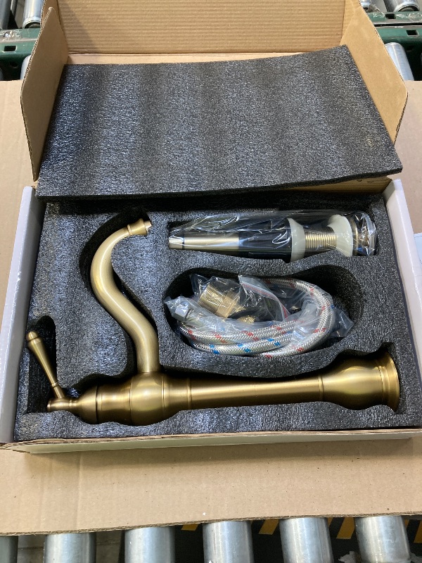 Photo 1 of GGStudy 360° Swivel Antique Brass Bathroom Vessel Sink Faucet Single Handle One Hole Matching with Pop Up Drain