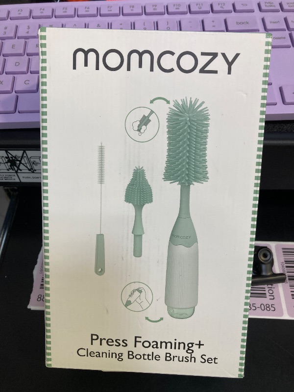 Photo 1 of Momcozy Bottle Brush Kit, Innovative Push-Press Design for Better Cleaning - Baby Bottle Cleaner Brush for Baby Bottle, Breast Pumps, Nipples, and More - Can Generate Foam for Better Cleaning, Green
