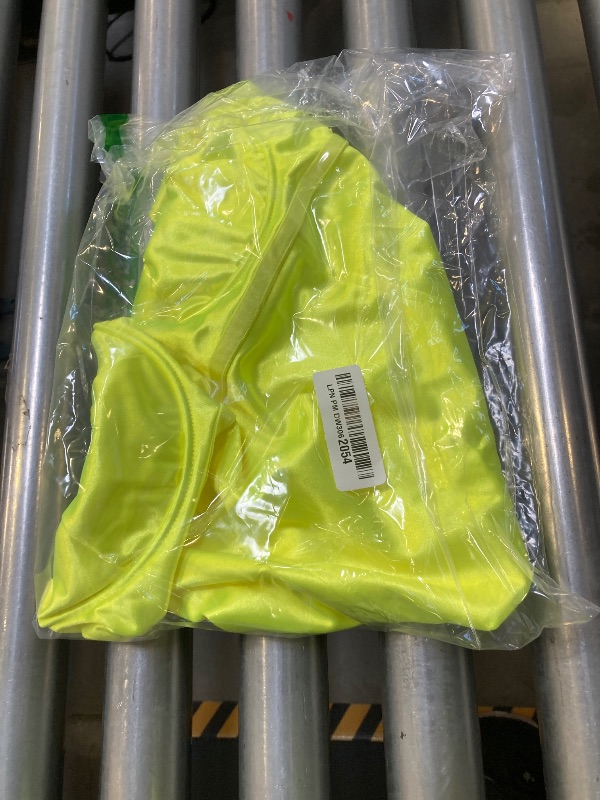 Photo 1 of Velius Women's Sexy Deep V Neck Shiny Thong Bodysuit Tank Tops with Underwire (Neon Yellow, X-Large)
