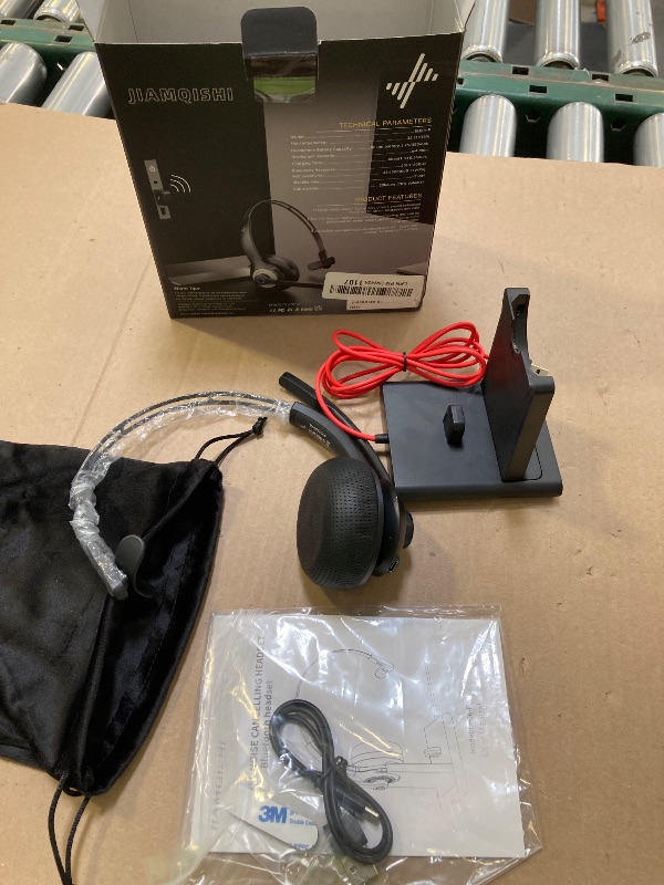 Photo 1 of JIAMQISHI Bluetooth Headset - Wireless Headset with Noise Cancelling Microphone, V5.2 Computer Headphones with USB Dongle, Charging Base & Mic Mute for Work/Call Center/PC/Laptop/Online Class/Zoom