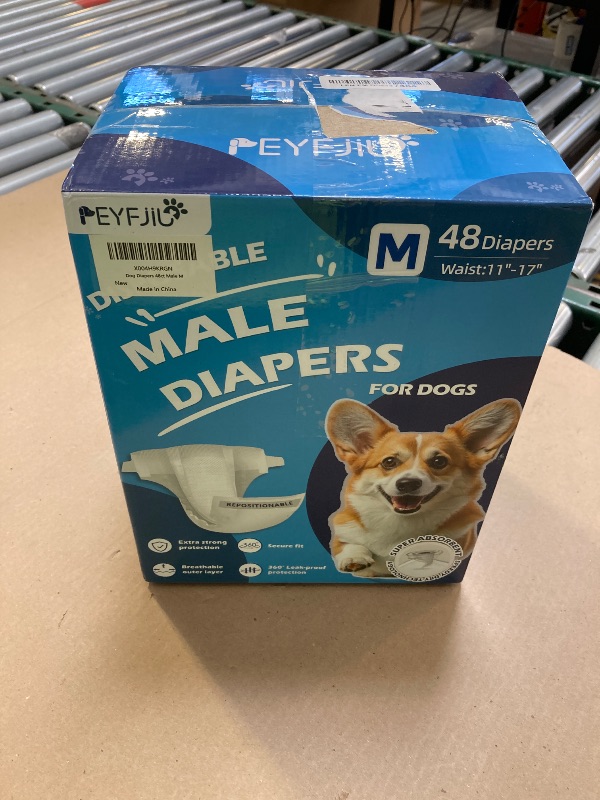 Photo 1 of PEYFJIU Disposable Dog Diapers, Super Absorbent Male Dog Wraps with Wetness Indicator, Leak Proof Puppy Diapers for Excitable Urination, Incontinence & Potty Training, M, 48 Count