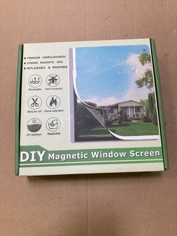 Photo 1 of HOFUDON Window Screen Adjustable Magnetic Window Screen Replacement Max 39” x 59”, DIY Fiberglass Mesh Window Screens for House Windows White Frame Grey Mesh