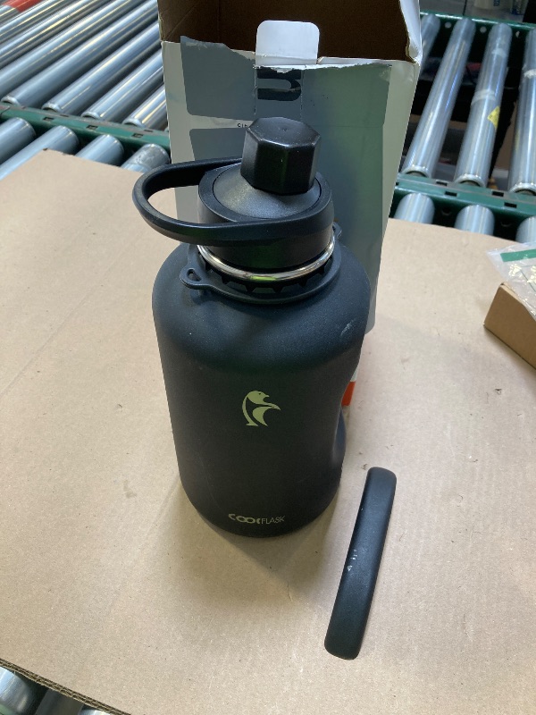 Photo 1 of Half Gallon Water Bottle with Handle, Coolflask 64 oz Insulated Stainless Steel Water Jug Metal Double-Walled Vacuum Large Flask, Black