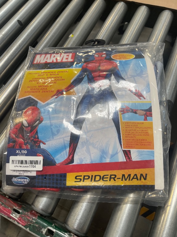 Photo 1 of MARVEL Spider-Man Official Adult Deluxe Zentai Halloween Costume - Stretch Spandex with Hidden Zippers and Wrist Slits (XL)