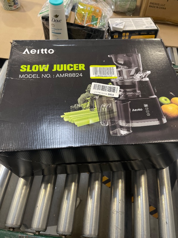 Photo 1 of Aeitto Cold Press Juicer, Juicer Machines with Large Feed Chute, Large Capacity, Slow Masticating Juicer for Fruits and Vegetables, Self Feeding for Juice Extractor,BPA-Free, Black