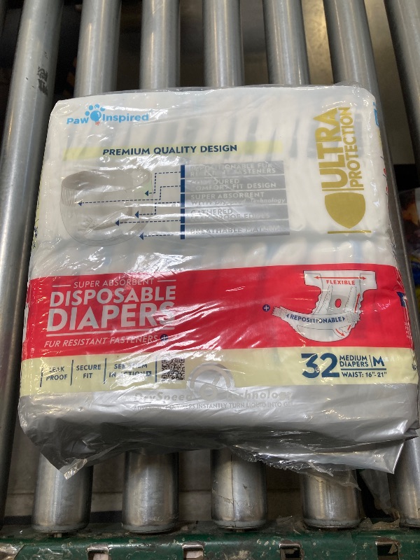 Photo 1 of Paw Inspired 32ct Disposable Dog Diapers | Female Dog Diapers Ultra Protection | Diapers for Dogs in Heat, Excitable Urination, or Incontinence (Medium)