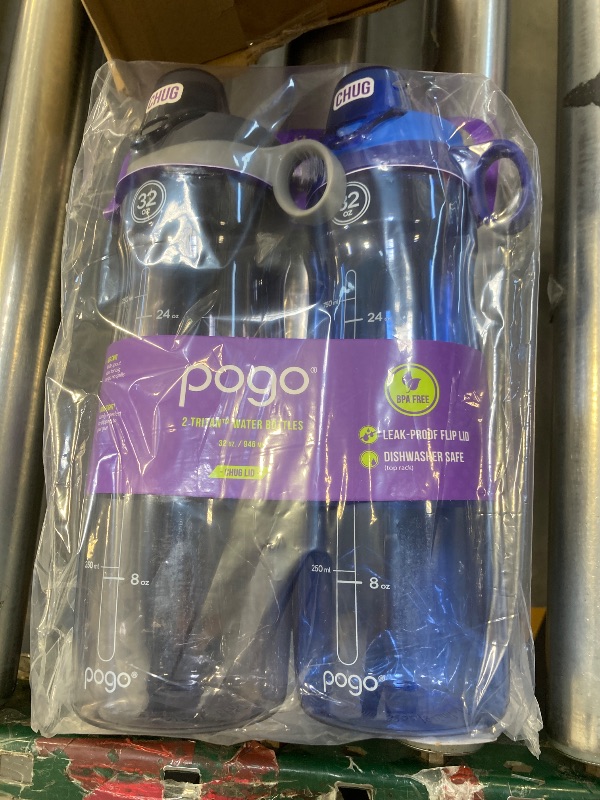 Photo 1 of Pogo 32oz Chug Lid Tritan Water Bottle (Grey/Blue 2-pack)