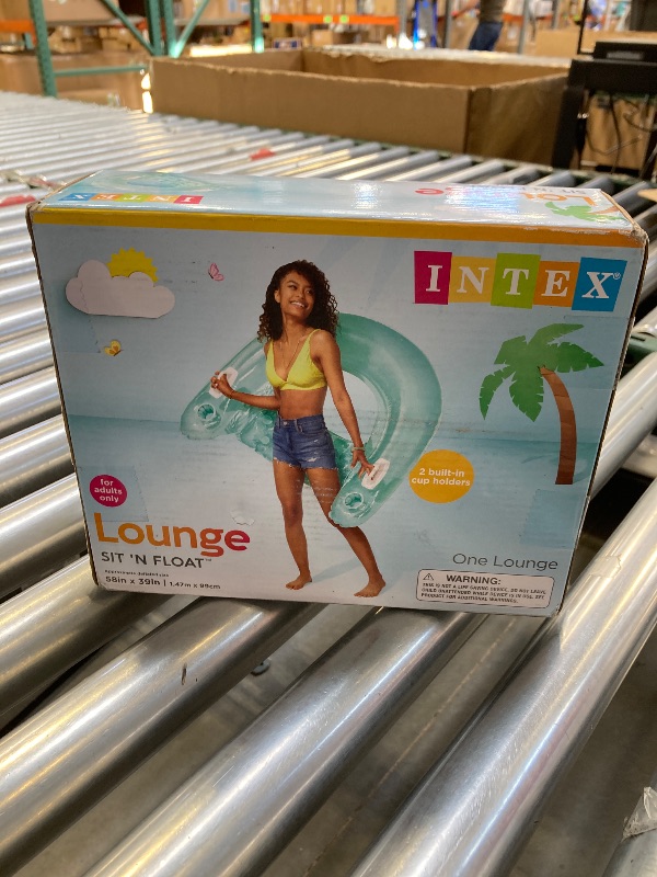Photo 1 of Intex 58859EP Sit 'N Float Inflatable Pool Float: Pool Lounge with Built-in Cup Holders – Heavy-Duty Handles – 220lb Weight Capacity – 58" x 39" – Colors May Vary
