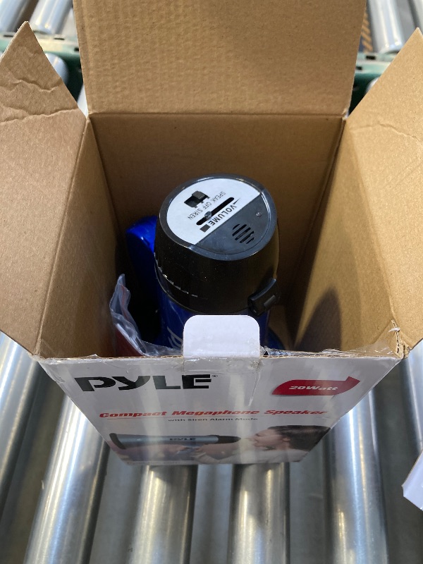 Photo 1 of Pyle PMP21BL Portable Megaphone Speaker Siren Bullhorn - Compact and Battery Operated with 20 Watt Power, Microphone, 2 Modes, PA Sound and Foldable Handle for Cheerleading and Police Use, Blue