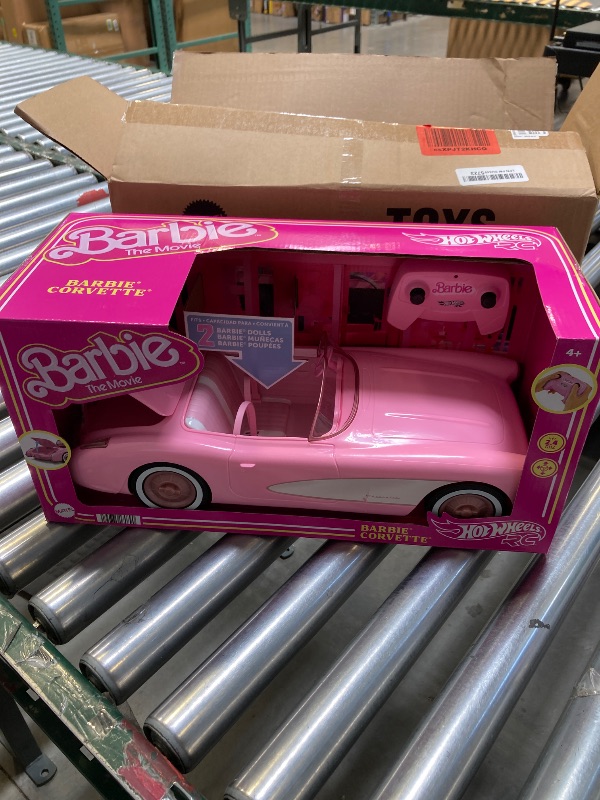 Photo 1 of Barbie Hot Wheels RC Corvette from The Movie, Full-Function Remote-Control Toy Car Holds 2 Dolls