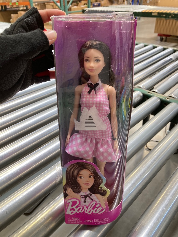 Photo 1 of Barbie Fashionistas Doll #224 with Black Wavy Hair, Pink Gingham Dress & Accessories, 65th Anniversary Collectible Toy