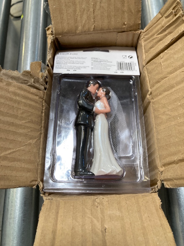 Photo 1 of Elegant Bride & Groom Wedding Cake Plastic Topper with White Mesh Veil - 4.5", 3 Piece | Perfect for Engagement Parties, Bridal Showers & Anniversaries