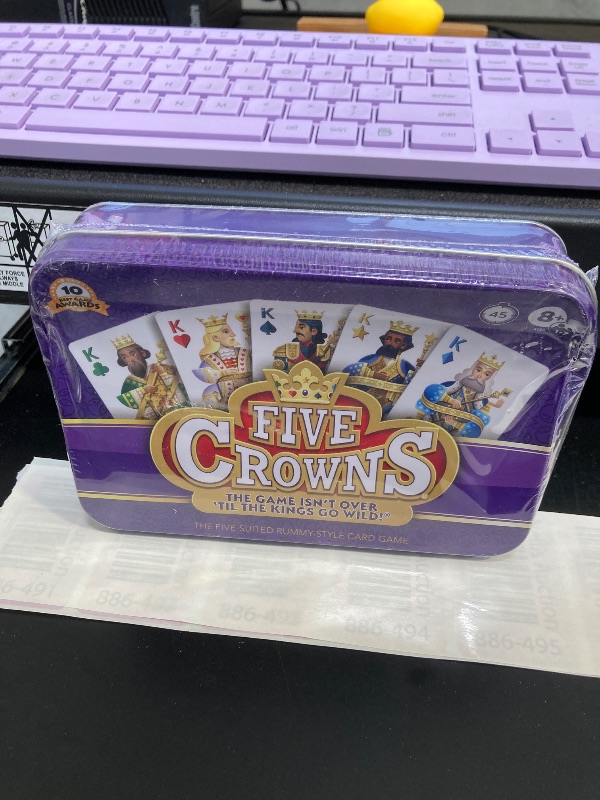 Photo 1 of PlayMonster Five Crowns Collectible Tin – Card Game for Kids and Adults, Family Game Night, The Game isn’t Over Until the Kings Go Wild!, 5 Suited Rummy Style Card Game, 1-7 Players, Ages 8+