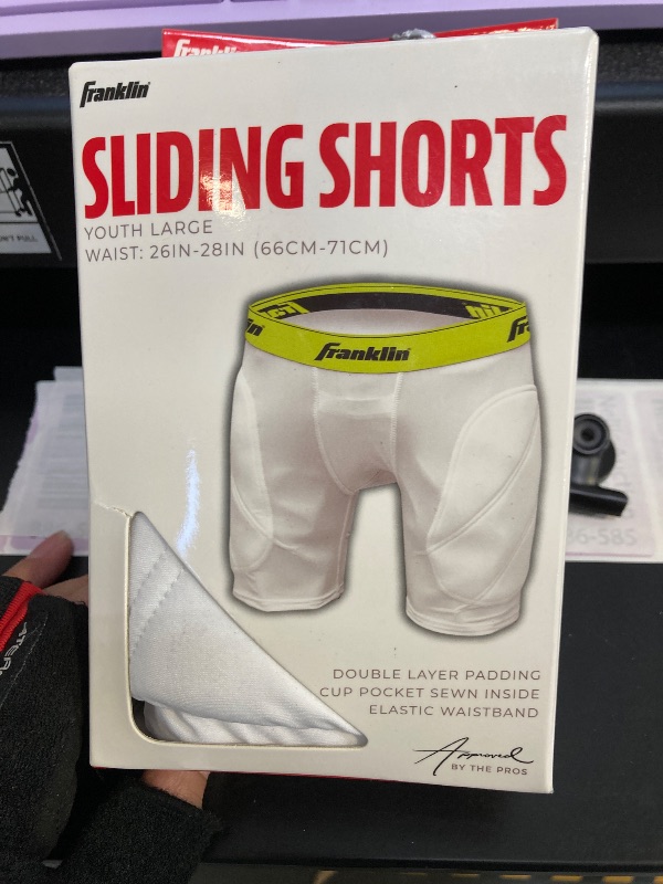 Photo 1 of Franklin Sports Standard Sliding Shorts Youth, White/Optic, Large