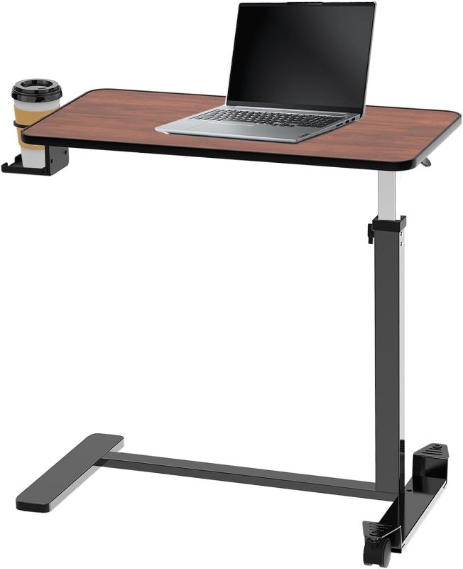 Photo 1 of Adjustable Overbed Table with Invisible and Lockable Wheels ?Bedside Table with Cup Holder?Standing Desk for Medical or Home use Rosewood Color?30.3" W x 15.3" D?
