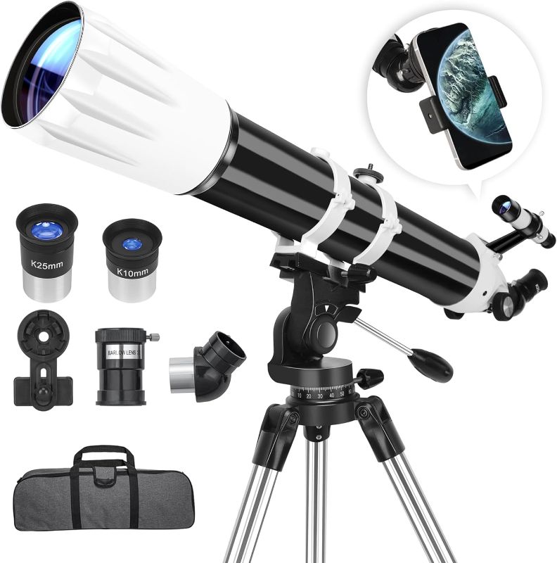 Photo 1 of Telescope, 90mm Aperture 900mm Astronomical Refractor Telescope for Adults High Powered - Multi-Coated Professional Telescopes for Astronomy Beginners with AZ Mount, Portable Carry Bag, Phone Adapter
