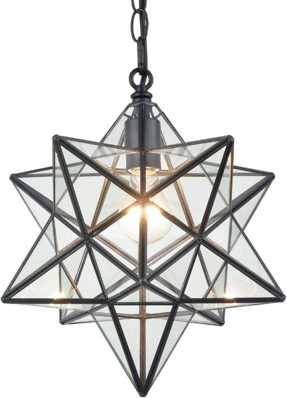 Photo 1 of 14'' Moravian Star Pendant Light Clear Glass Shade Hanging Star Lights on Chain