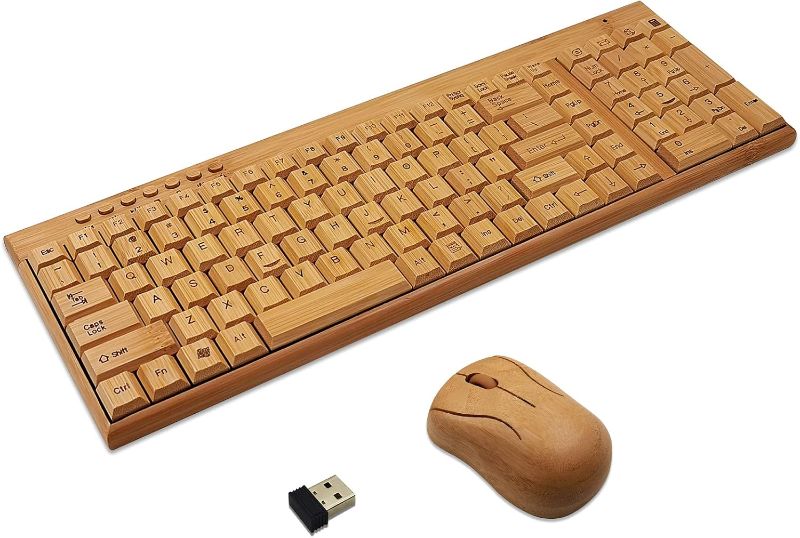 Photo 1 of Handcrafted Natural Bamboo Wooden PC Wireless 2.4GHz Keyboard and Mouse Combo