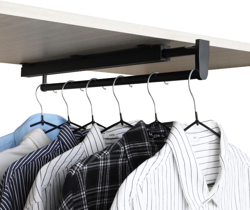 Photo 1 of pull out closet rod valet rods for closets pull out pants rack for closet valet rod closet black 21-1/4 inch pull out telescopic trouser rack shallow cabinet organize pants and clothes
