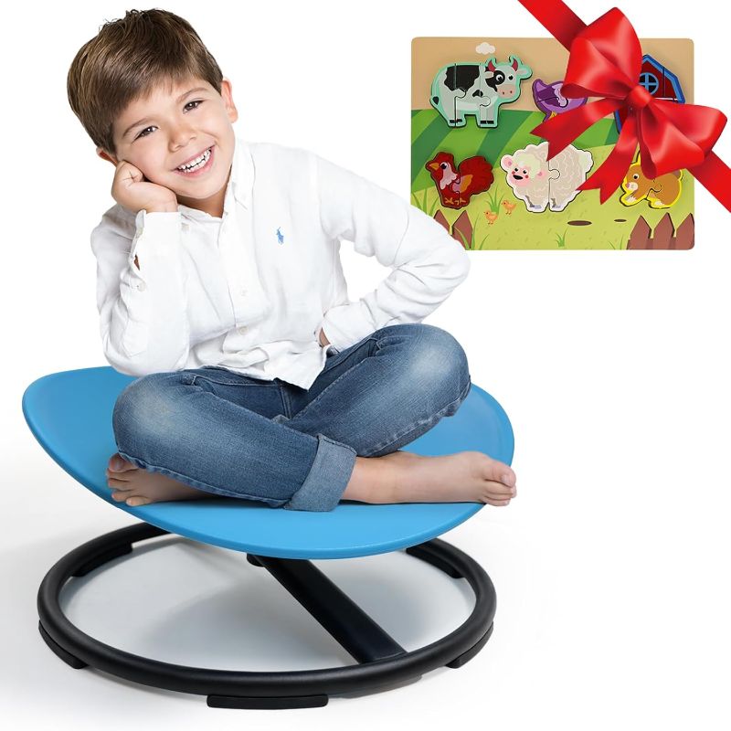 Photo 1 of Kids Sensory Swivel Chair, Sensory Spinning Chair for Autism Kids, Body Coordination Training Chairs, Spin Seat, Metal Base, Non-Slip Design (Blue)
