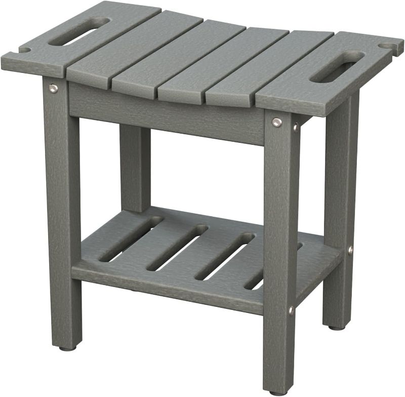 Photo 1 of Outdoor Patio Garden Small Bench Seat, Waterproof Shower Bench, Backless HDPE Stools Chairs for Inside Shower, Outdoor, Kitchen Short Stools, WHITE