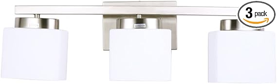 Photo 1 of 3 Light Bathroom Vanity Light Over Mirror, Modern Brushed Nickel Vanity Lights with Milky Glass Shade, 23 inches Vanity Lighting Fixtures for Bathroom Lighting
