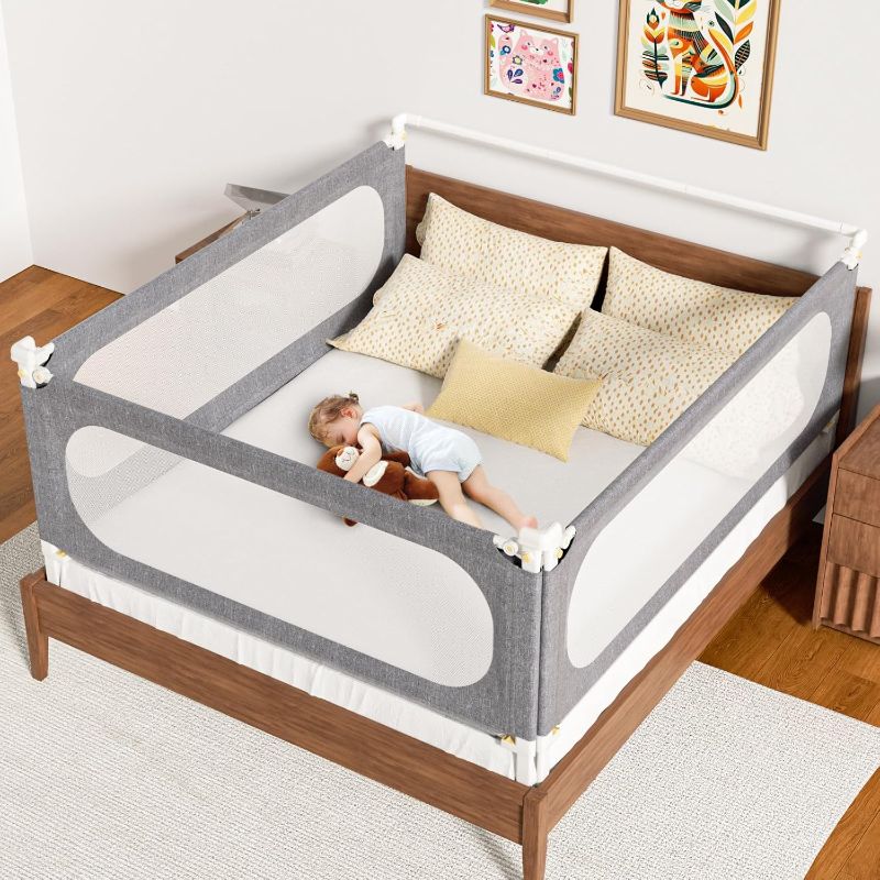 Photo 1 of 3-Piece King Size Bed Rails for Toddlers, with Headboard Rod -Height Adjustable Baby' Safety Bed Rails Guard for King Size Bed(3Pack 78.7"x78.7"x74.8"-Gray)
