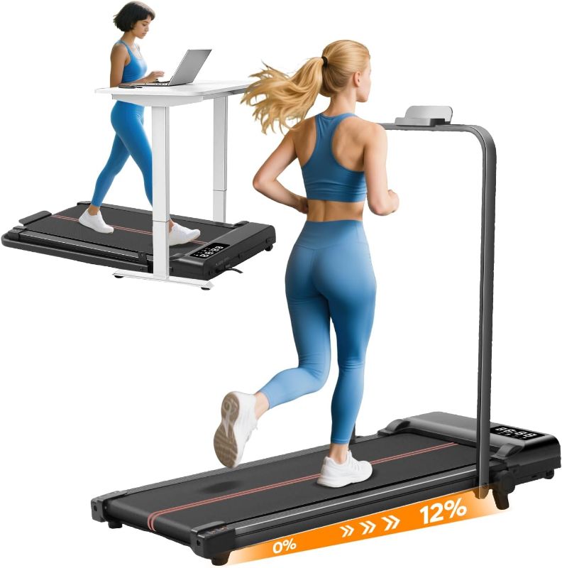 Photo 1 of Walking Pad Treadmill with 12% Incline and Handle Bar, 3.0HP Folding Foldable Treadmills for home small, Portable Small Treadmill with Handles, Small Treadmills with Incline and Remote, 320LB Capacity
