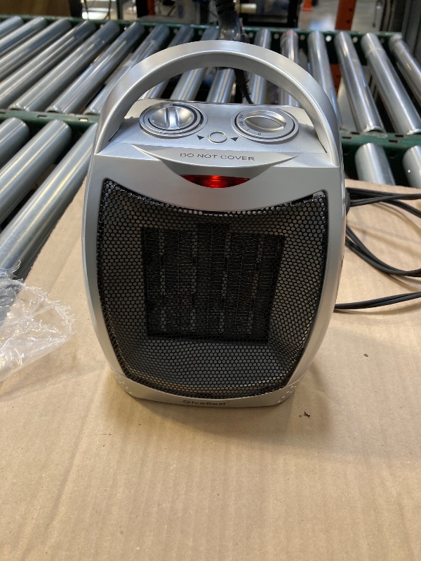 Photo 1 of GiveBest Portable Electric Space Heater with Thermostat, 1500W/750W Safe and Quiet Ceramic Heater Fan, Heat Up 200 Square Feet for Office Room Desk Indoor Use, Silver