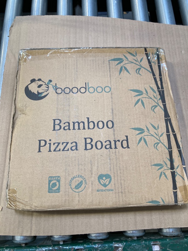 Photo 1 of Bamboo Pizza Board with Large Knife – Wood Pizza Peel – 13.5-inch Pizza Cutting Board Set for Uniform Slices – Steel Sharp Blade with Cover – Double-Sided Wooden Cutting Board