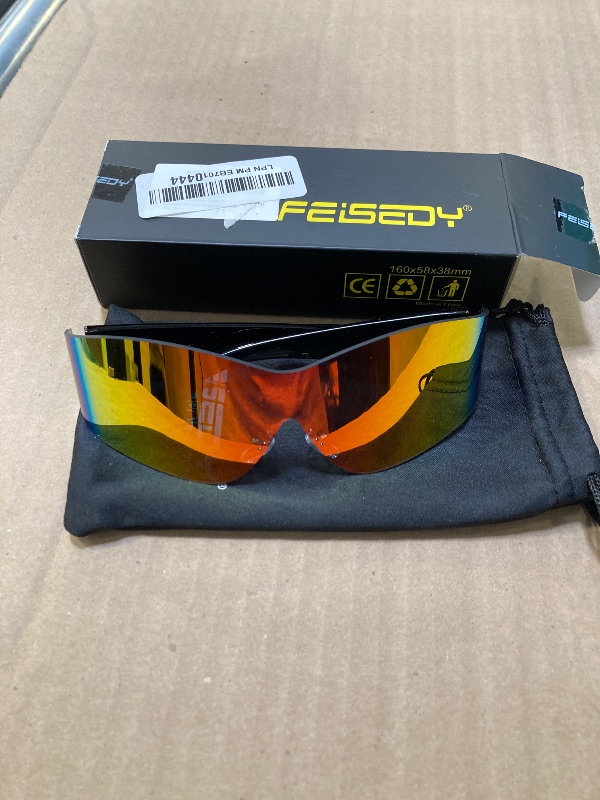 Photo 1 of FEISEDY Futuristic Cyber Visor Sunglasses Rimless Mirror Punk Style Men Women Cosplay Cyclops Goggles B0189 Red Mirror