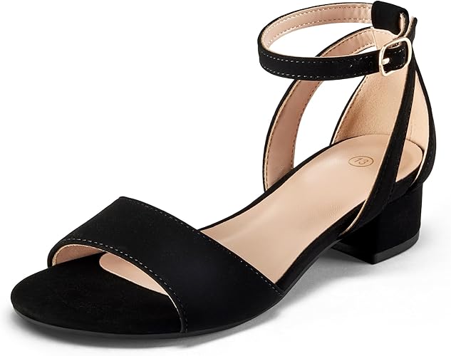 Photo 1 of K KomForme Girls Sandals Low Chunky Heels Dress Pumps Ankle Strap Open Toe Flower Wedding Party Dress Shoes for Toddler/Little Kid/Big Kid Size 2
