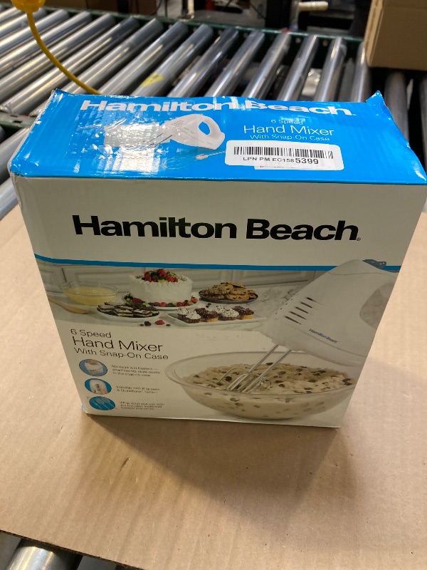 Photo 1 of Hamilton Beach 6-Speed Electric Hand Mixer with Whisk, Traditional Beaters, Snap-On Storage Case, 250 Watts, White